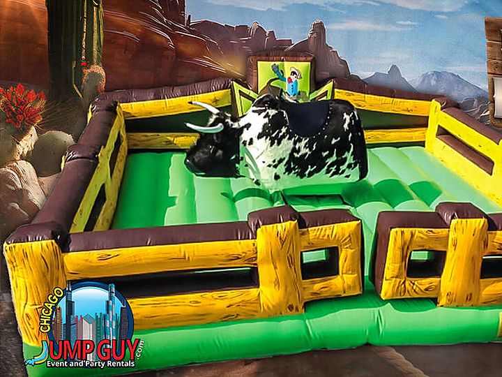 Mechanical bull rental with inflatable safety ring for Chicago events